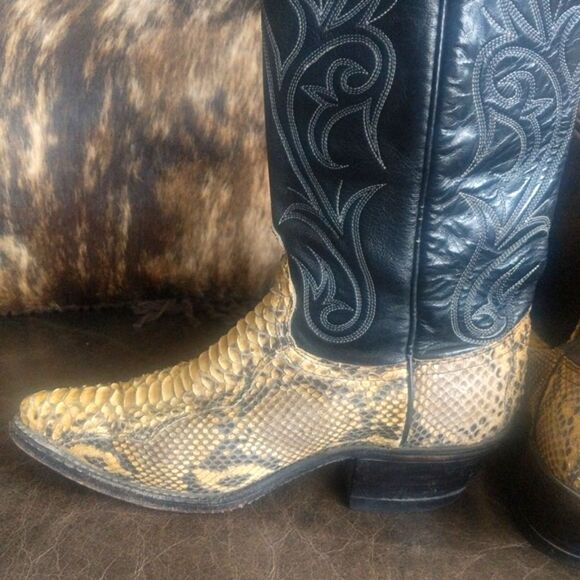 Dan Post Vintage Western Python and Black Leather Stitched Cowgirl Boots Size 6 - Picture 3 of 15